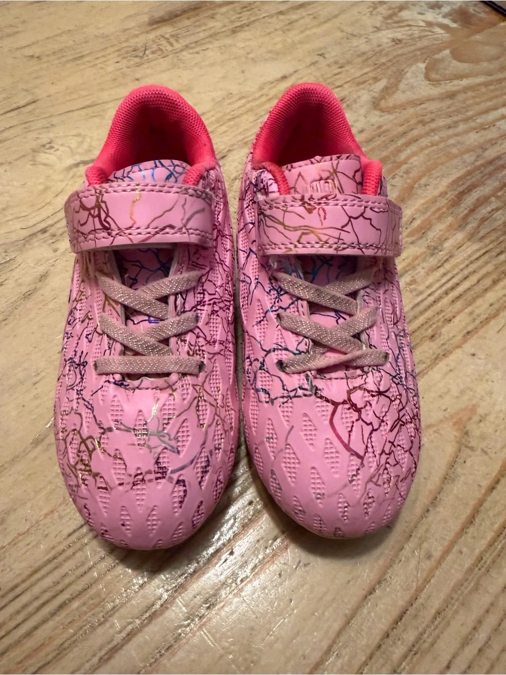 Kids Pink Glitter Accent Hook-and-Loop Athletic Shoes / Cleats